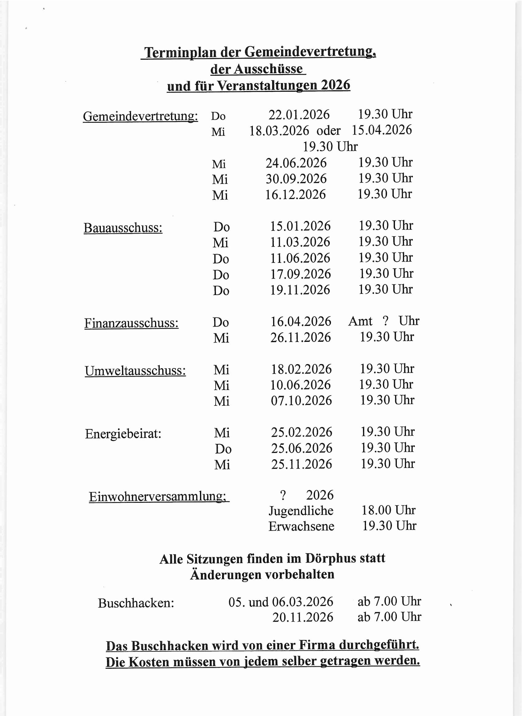 Terminplan 2026 Seite 1